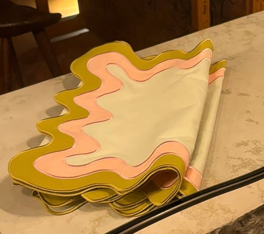 Chemin de table DOUBLE Vert&Rose