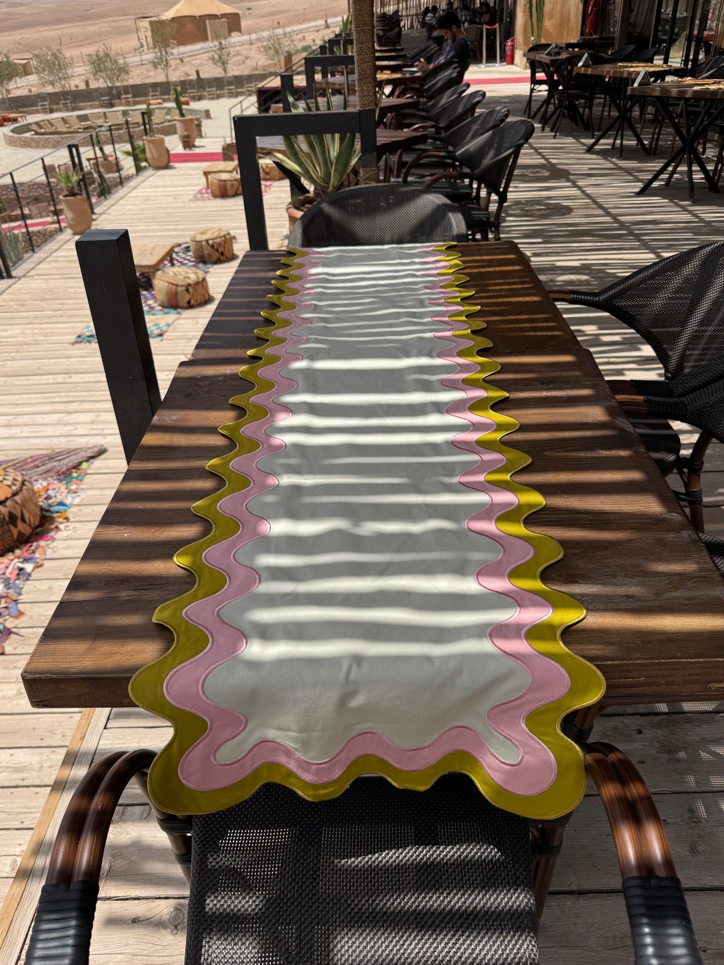 Chemin de table DOUBLE Vert&Rose