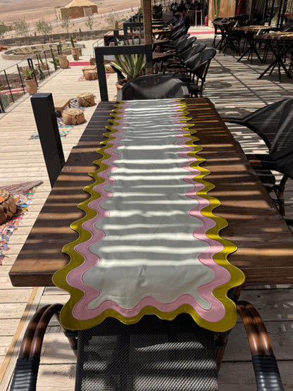 Chemin de table DOUBLE Vert&Rose
